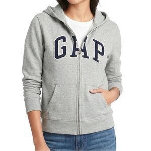 Gap Classic Arch Logo Zip Up Hoodie Sweatshirt Heather Gray Navy Large